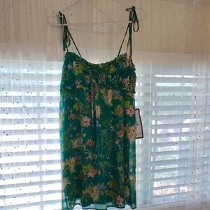 City Studios Woman Green Floral Babydoll Lined Spaghetti Strap Dress, S: S, NWT